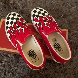 Red fame design slip on vans